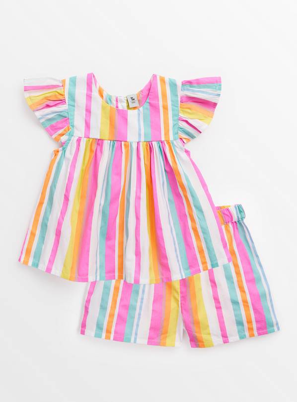 Pink Stripe Woven Top & Shorts Set 1-2 years